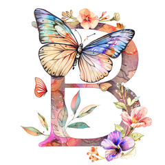 Watercolor Butterfly Alphabet B,Beautiful Butterfly Alphabet B Sublimation