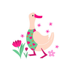 Funny goose and flowers illustration