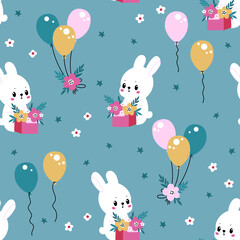 Obraz na płótnie Canvas Seamless background with rabbits and gifts
