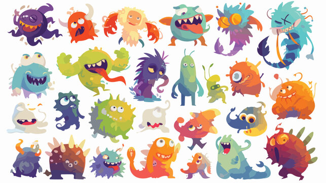 Cute monster characters set vector illustration. Ca