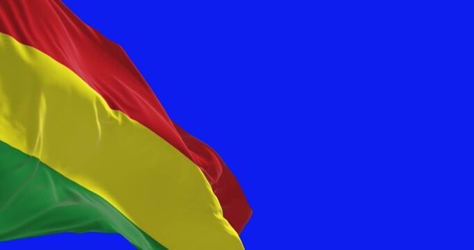 Bolivia national flag waving in the wind isolated on blue background