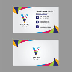 Vibrant Multi color V Letter Business Card Design