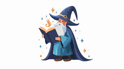 Cartoon wizard hold book reading magic spell vector 
