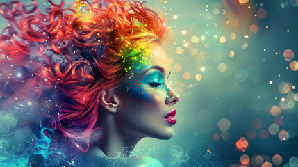 Fantasy woman with colorful surreal hairstyle