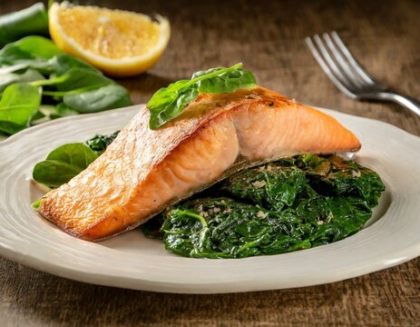 gebratener Lachs mit Spinat 