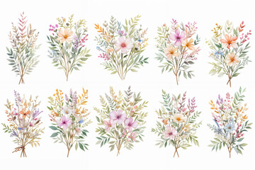 Set of Watercolor pink Wildflower, Wildflower Decoration for Mother's day card, weddings, wedding designs, wedding invitation.