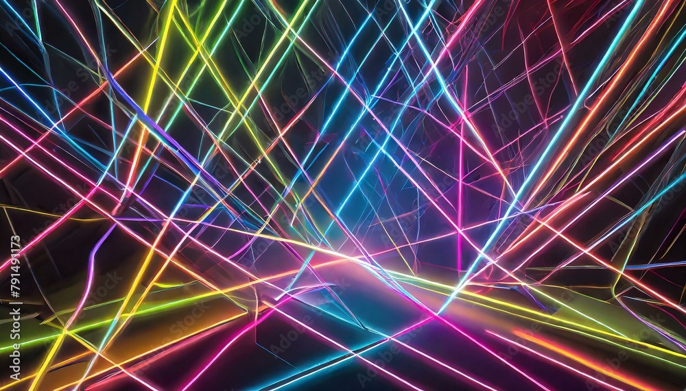 Wall mural electrifying geometry: abstract neon light background illuminated with vibrant lines texture
