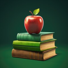 Apple on book on green background. Back to school concept