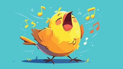 Cute yellow bird singing 2d flat cartoon vactor ill