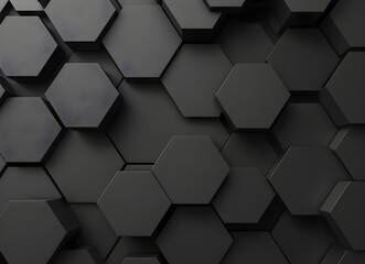 3d black background with hexagon pattern, high resolution, high quality, black color theme, depth of field, dark gray gradient in background