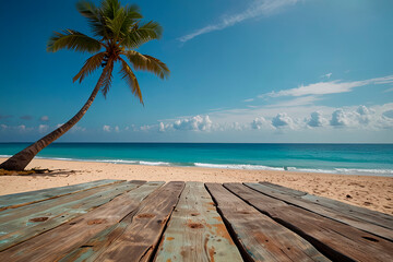 Seaside escape to a stunning beach with a palm tree, ideal for tourism ads and travel marketing