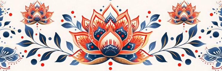 Beautiful indian Floral pattern background.  Rangoli  design for Onam. Banner, poster, greeting card. Oriental design for Banner, poster, greeting card. With place for text.