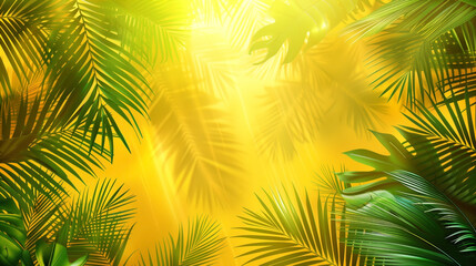 Tropical palm leaves with a vibrant yellow sunny background