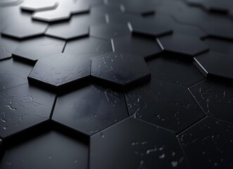 3d black background with hexagon patterns, black abstract wallpaper 