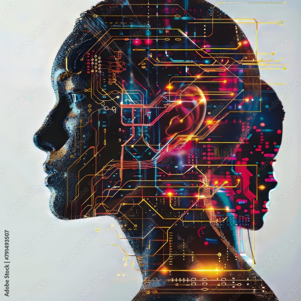 Poster a woman's face is shown in a computer generated image with a lot of circuitry and wires. the image i
