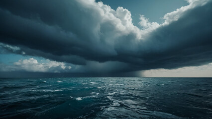 Night sea, seascape under the moon, night sky with clouds and moon above the water surface, 3d rendering

