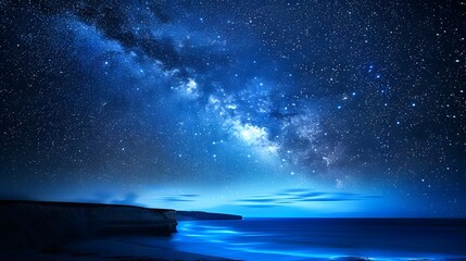 Fototapeta premium Ocean a starry magic star trail, a bright Galaxy, like is being used on graphics for presenting