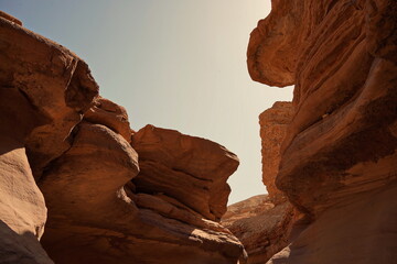 Stones with misterious sunlights in Red canyon,Israel, near Eilat - obrazy, fototapety, plakaty