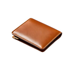 Brown leather men's wallet with gold decoration. Top view