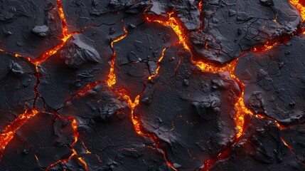 Intense volcanic lava flows creating a dramatic and fiery texture - obrazy, fototapety, plakaty