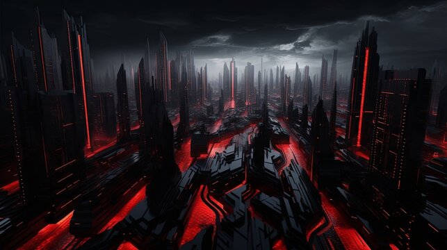 Gazing down upon the futuristic city, the red and black tones dominated the landscape, while the stark conceptual art provided a bold and uncompromising vision of urban expression