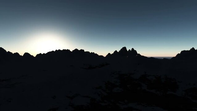 Mountain Peaks At High Altitude. Timelapse Animation. Camera Moving Slowly. Nature Related 3D Animation.
