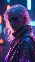 a beautiful cyber woman in an air polluted neon city