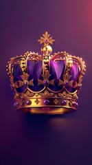 Loyalty rewards crown icon, signifying VIP customer status, luxurious gold on royal purple background