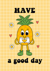 poster with cute pineapple on a checkered background - 791497173