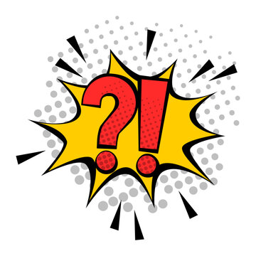 Question mark and exclamation point comics style. Vintage attention message. Retro dangerous poster.