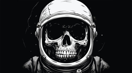 Dead skull astronaut black and white illustration 2