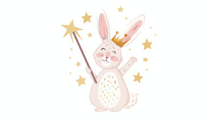 Cute fairy baby rabbit with magic wand crown