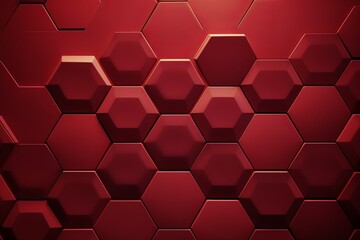Maroon background with hexagon pattern, 3D rendering illustration. Abstract maroon wallpaper design for banner, poster or cover with copy space  - obrazy, fototapety, plakaty