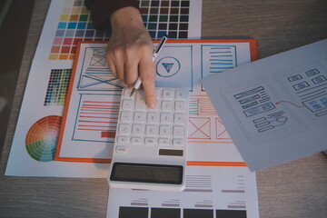 UX UI design process for modish mobile application and website . Creative prototype of wireframe...