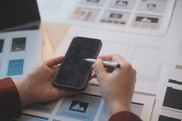 UX UI design process for modish mobile application and website . Creative prototype of wireframe...