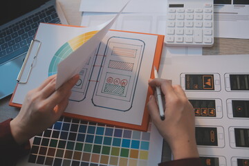 UX UI design process for modish mobile application and website . Creative prototype of wireframe...