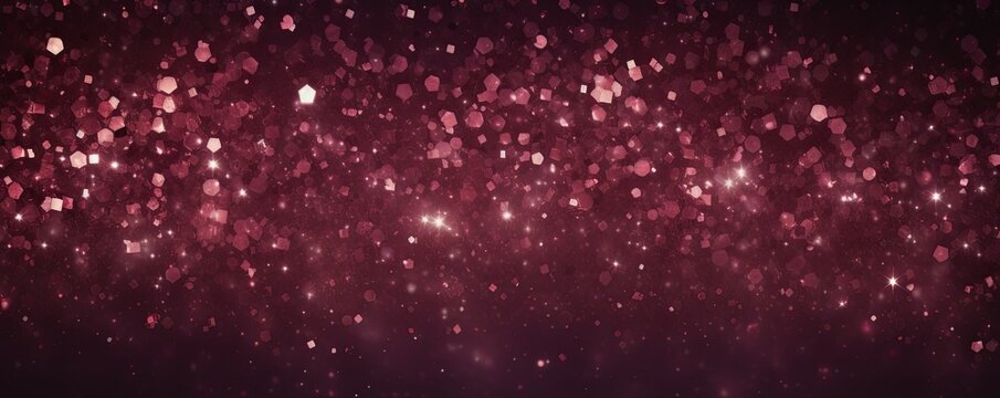 Maroon glitter texture background with dark shadows, glowing stars, and subtle sparkles with copy space for photo text or product, blank empty 