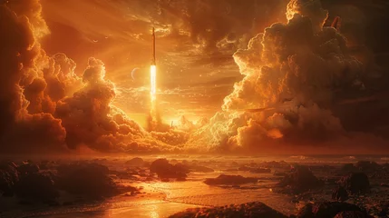 Stof per meter A mesmerizing scene capturing the breathtaking spectacle of a rocket © jovannig