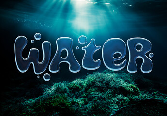 Water Text Effect with AI Background - obrazy, fototapety, plakaty