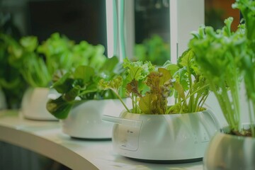 hydroponic system with plants growing in nutrient-rich water, emphasizing soil-less cultivation methods.