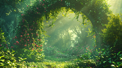 Garden of Eden exotic fairytale fantasy forest  - obrazy, fototapety, plakaty