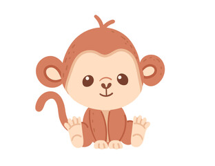 Cute small monkey cartoon animal design vector illustration isolated on white background