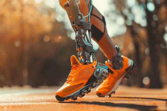 Sport person with prosthetic leg running in a park - Powered by Adobe
