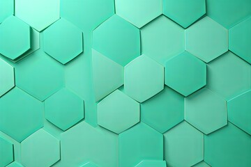 Mint Green background with hexagon pattern, 3D rendering illustration. Abstract mint green wallpaper design for banner, poster or cover with copy space 