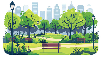 Landscape in city park . Vector flat style illustrations - obrazy, fototapety, plakaty