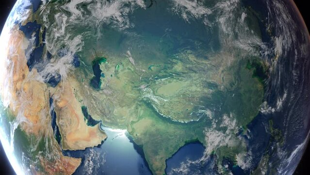Realistic Earth From Space Zoom In Clouds Uzbekistan Tashkent