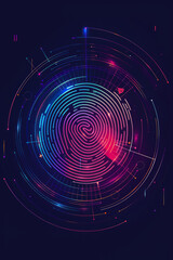 Fototapeta premium Envision a minimalist design featuring geometric shapes and vibrant colors. At the center of the composition is a stylized fingerprint or iris scan, symbolizing biometric security measures. 