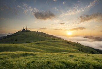 Fototapeta premium peaceful nature landscapes with crosses on mountains and beautiful sunshine