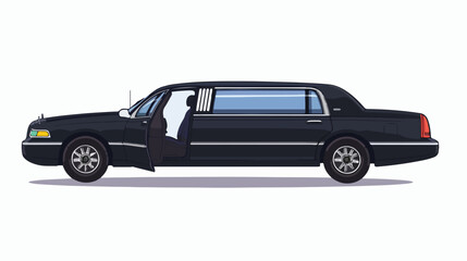 Limousine car with open background door isolated side view. - obrazy, fototapety, plakaty