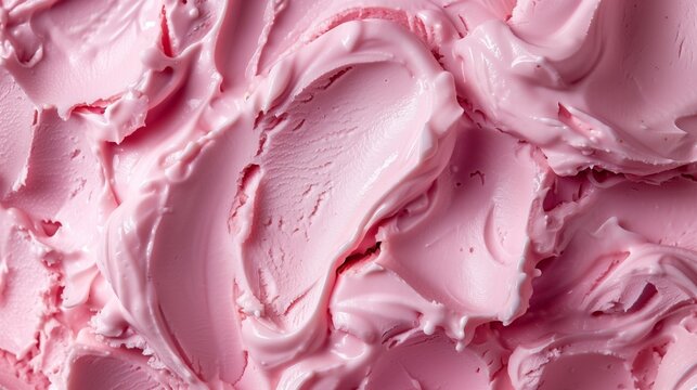 Close-up image of textured pink strawberry ice cream swirls